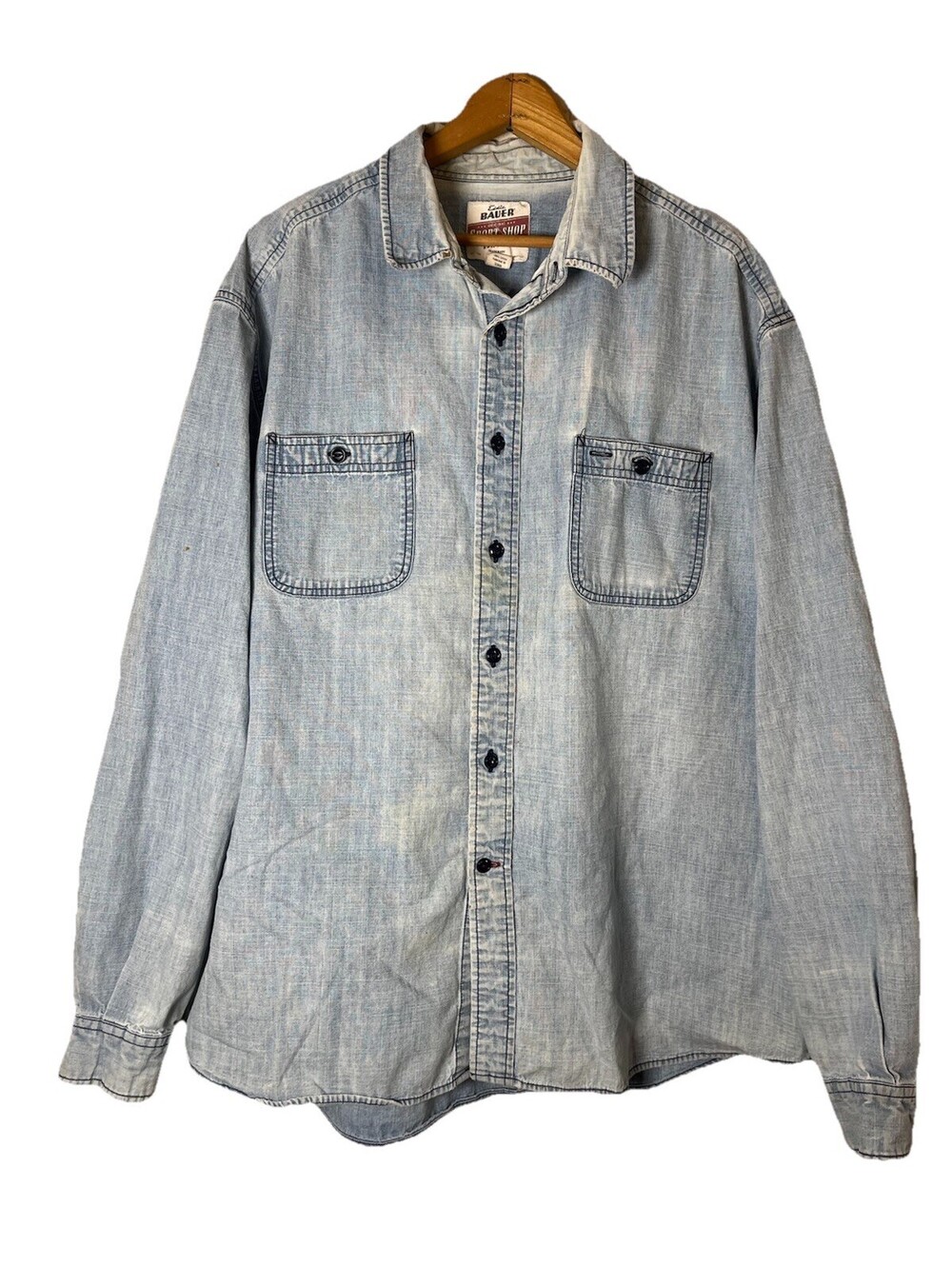 Vintage Eddie Bauer Sports Shop Denim Long Sleeve Button-Down Distressed XL